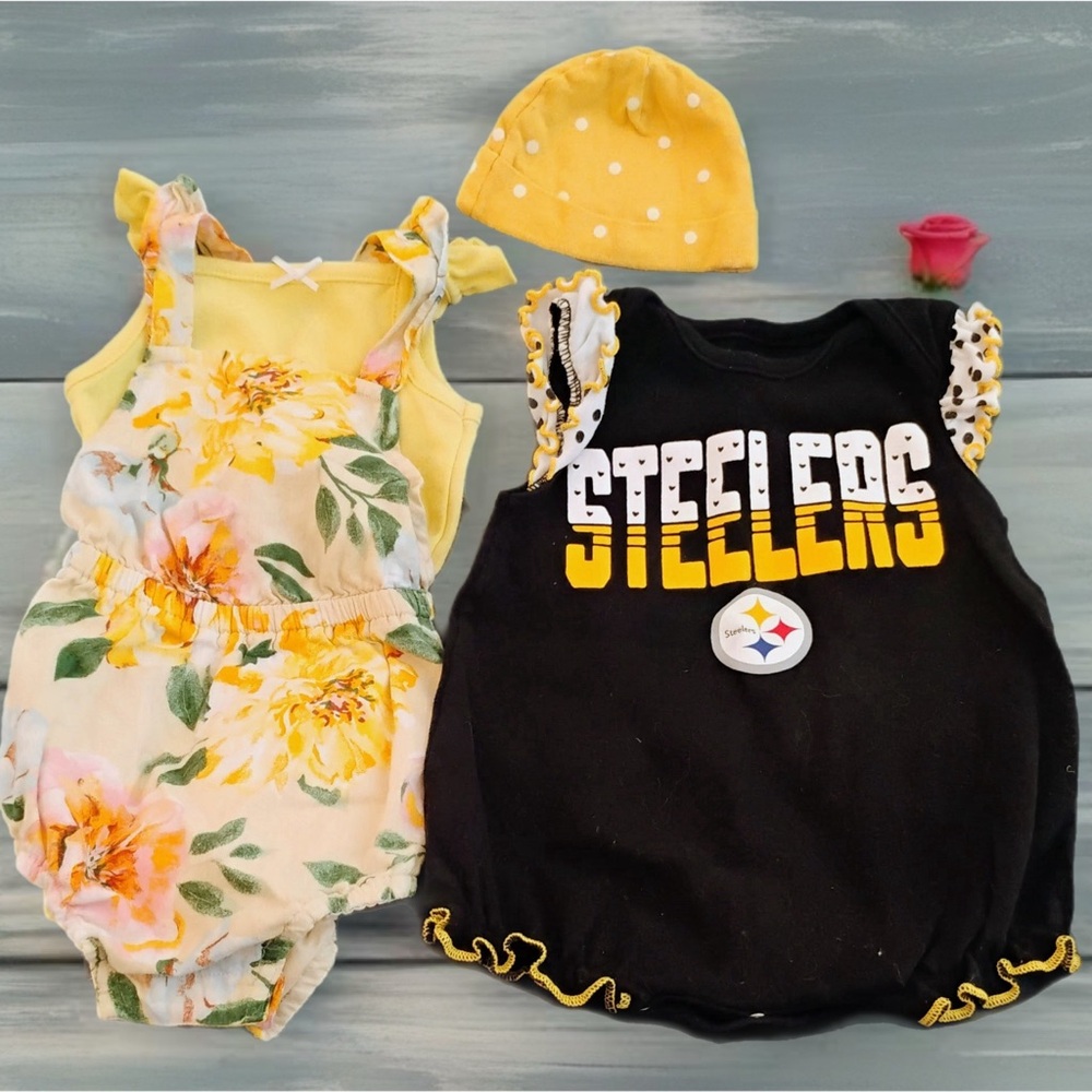 Girls Summertime Yellow Football & Beach Romper Set